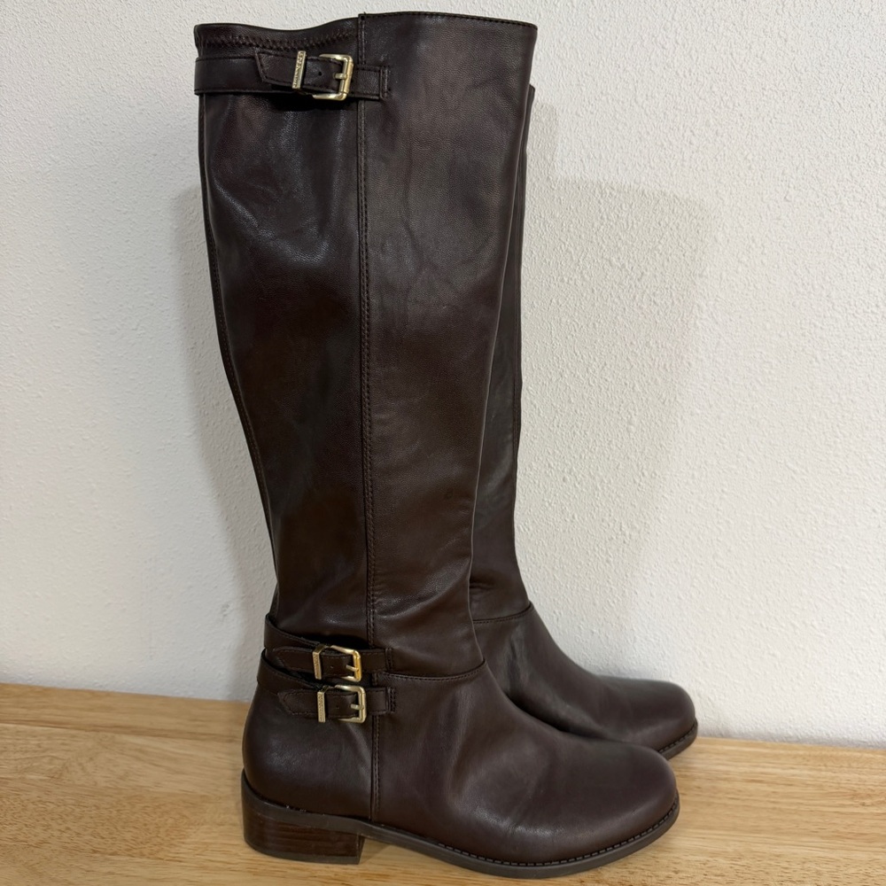 BCBGeneration Kandy Boots brown 8.5 tall preppy, classic gold‎ buckle